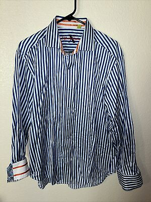 #ad Robert Graham Flip Cuff Striped Button Up Dress Shirt Size Xl $19.95
