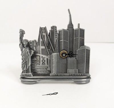#ad NYC Skyline Clock Statue Twin Towers Brooklyn Bridge Empire State 5quot;x1.25quot;x5quot; $23.52