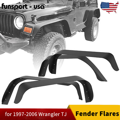 #ad Fender Flares for 1997 2006 Jeep Wrangler TJ Flat Style Textured Steel Black $95.99