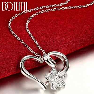 #ad DOTEFFIL 925 Sterling Silver Butterfly Heart Pendant Necklace Charm Jewelry $8.01