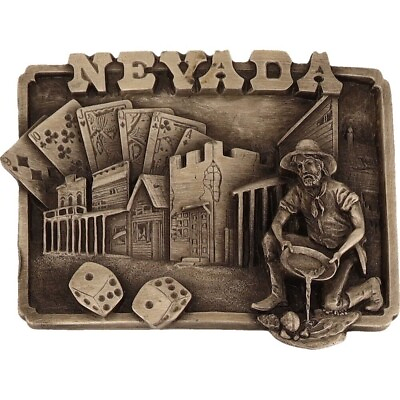 #ad Nevada Las Vegas Southwest Miner Gold Panning Prospector NOS Vintage Belt Buckle $35.00