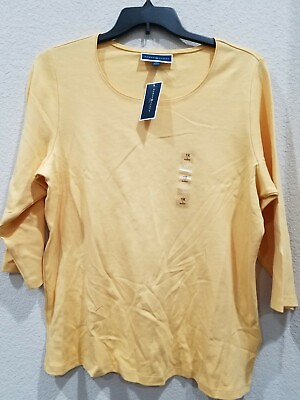 #ad KAREN SCOTT Women#x27;s PLUS Size OX Blouse**3 4 Sleeves**Lovely Yellow**Cotton*NWT $15.20