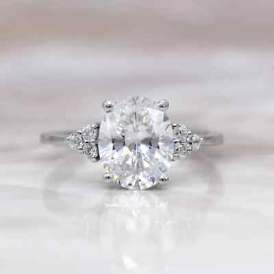 #ad 14K White Gold Over 4CT White Oval Cut Moissanite Engagement Wedding Ring $217.69
