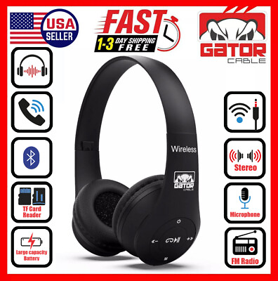 Wireless Bluetooth Headphones Earphones Headset Over Ear FM Radio MIC Foldable $12.99