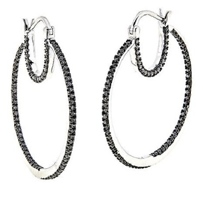 #ad HSN Colleen Lopez Sterling 1.00cttw White Diamond Inside Outside Hoop Earrings $349.99