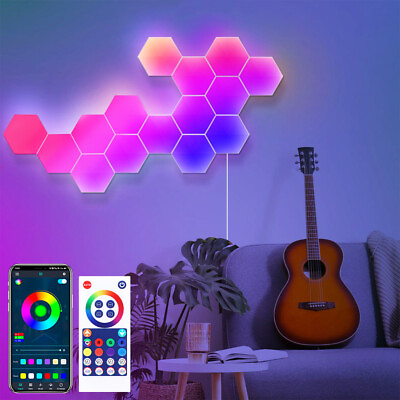 #ad Smart LED Hexagon Lights RGBIC Wall Sconces Music Sync Gaming Light with Remote $32.59