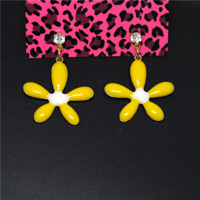 #ad Lovely Yellow Enamel Cute Flower Crystal Fashion WomenLady Stand Earrings $2.96
