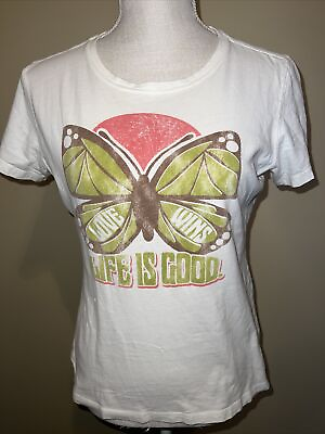 #ad Life Is Good Butterfly T Shirt Womens Small quot;Love Winsquot; Short Sleeve Semi Fitted $25.00