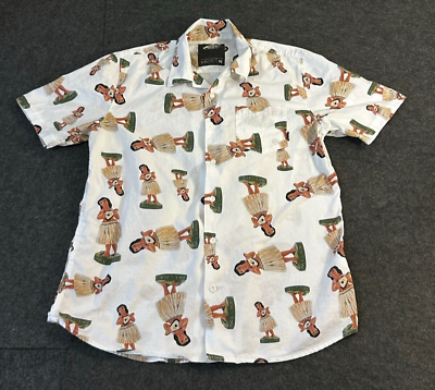 #ad VANS Men#x27;s Medium Shirt Hawaiian White Short Sleeve Button Up Aloha Hula Girl $15.94
