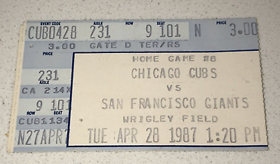 #ad 4 28 87 San Francisco Giants Chicago Cubs Box Office Wrigley Field Ticket Stub $14.99