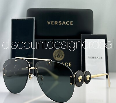 #ad Versace Aviator Sunglasses VE2250 1002 87 Frameless Gold Accents Dark Gray Lens $149.99
