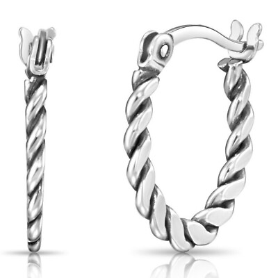 #ad 925 Solid Sterling Silver Twisted Rope Oval Creole Hoop Earrings All Sizes $18.75