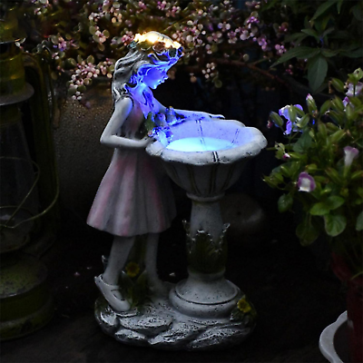 #ad Fairy Garden Statue Solar Angel Figurine Outdoor Decoration Floral Fairy Lamp L $20.99
