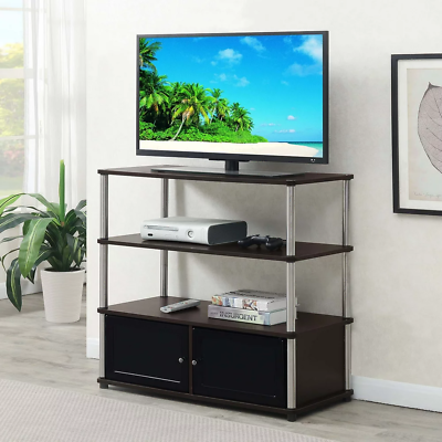 #ad Highboy 36 inch TV Stand w Shelves Cabinet Tall Contemporary Design Espresso $175.83