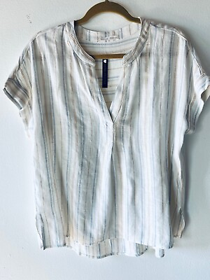#ad Be Cool Womens Short Sleeve White Stripe Linen Blend New Spring Top $15.00
