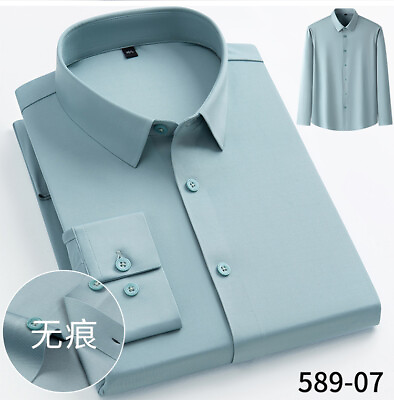 #ad Mens Dress Shirts Long Sleeves Formal Business No Iron Elastic Casual Shirts Top $21.78