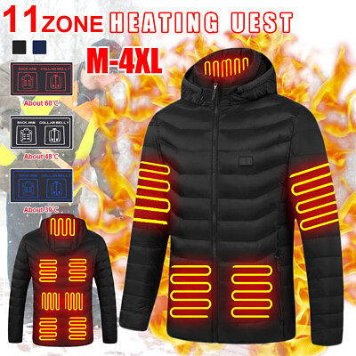 11 Area Men Heated Jacket Women Winter Electric Heating Thermal Coat USB Charge $72.29