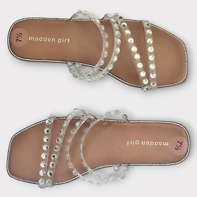 #ad Steve MaddenGirl Clear Studded Sandals Strappy Slides Womens Size 7.5 $25.99