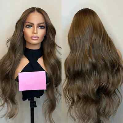 #ad Brown Wave Synthetic Wig Long Straight Natural Hair Thread Lace Free Front Wig $91.09