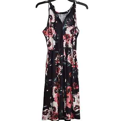 #ad NWT Kilig Black and Floral Dress Neck Tie Dress Size Medium $15.00