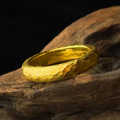 #ad 24 Karat Pure Gold Band Ring Hammered Texture. Handmade 999 Gold Wedding Ring $794.00