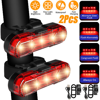 #ad 2x USB Rechargeable LED Bike Tail Light Bicycle Safety Cycling Warning Rear Lamp $10.48