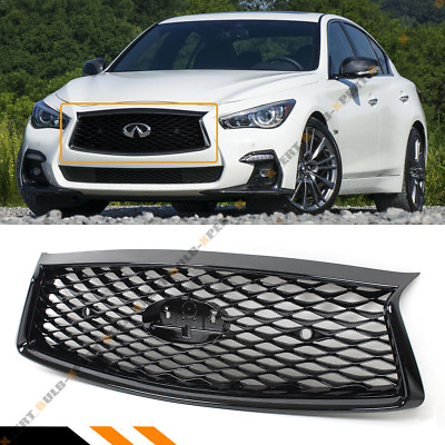 #ad FOR 18 2024 INFINITI Q50 GLOSSY BLACK FRONT HOOD BUMPER UPPER GRILL WITH SENSORS $86.99