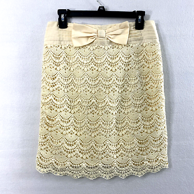 #ad Ya Los Angeles Skirt Womens Large Beige Lace Bow Straight Party Wear $16.70