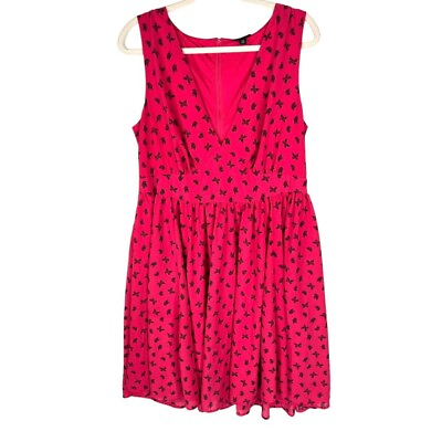 #ad Torrid Dress Size 12 Raspberry Pink Black Butterflies V Neck Sleeveless Summer $27.24