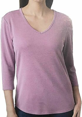 #ad #ad Seg’ments Women’s Textured V Neck 3 4 Sleeve Tee Shirt Tencel Fabric Rose M $16.49