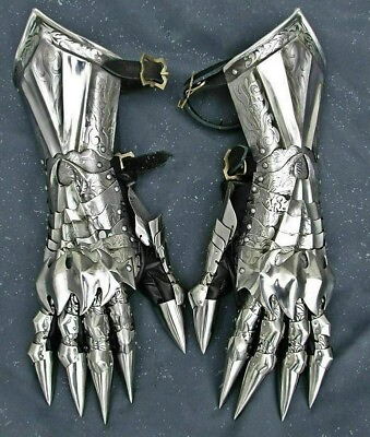 #ad Medieval Gauntlet Gloves Pair Brass Accents Knight Crusader Armor Steel Gloves. $68.93