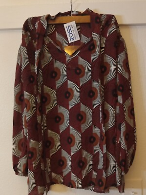 #ad By Design 2X Womens Blouse Geometric Graphic Print Burgundy Rust Top V Neck $22.39