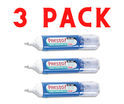 #ad Pentel PRESTO Jumbo Fine Point Correction Pen White Out Metal Tip New 3 PACK $11.99