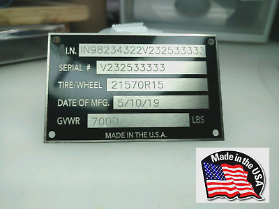 #ad ENGRAVED 5 LINE TRAILER ID DATA PLATE NUMBER DATA TAG NAMEPLATE $24.95