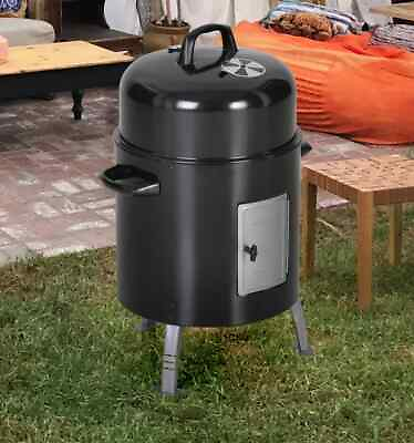 #ad 17 inch 2 In 1 Vertical Charcoal Smoker amp; Grill with Built in Thermometer Black $90.99