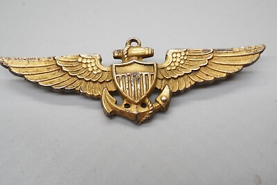 #ad WWII Gold on Sterling Navy USMC Aviator Pilot 2 3 4 Inch Wings Badge by Amico $99.99