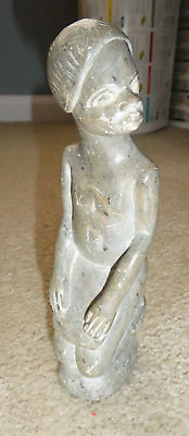 #ad Vintage Carved Stone Ethnic Tribal Woman Kneeling Figurine 7quot; Tall $45.00
