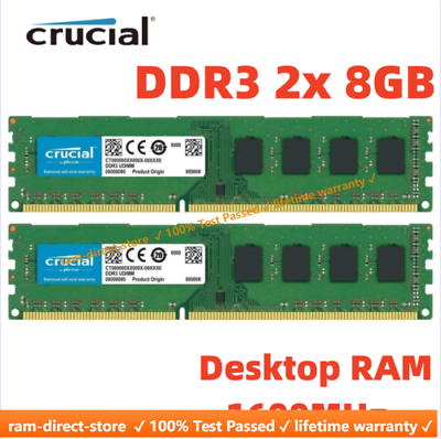 CRUCIAL DDR3 1600MHz 16GB 2x 8GB PC3 12800 Desktop 240pin DIMM Memory RAM 16G $19.90