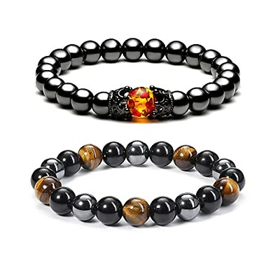 #ad Men Women Hematite Black Obsidian Natural Round Tiger Eye Stone Bracelets Gift $8.45