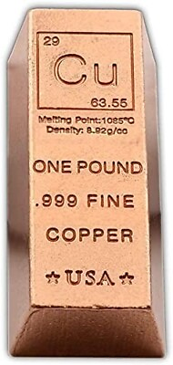 #ad 1 lb Copper Ingot .999 Fine Copper Troy Ounce copper bar Bullion Precious Metal $22.99