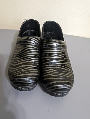 #ad Sanita Clogs Original Danish Black Silver Women#x27;s US 7 Zebra Striped Nursing $29.99