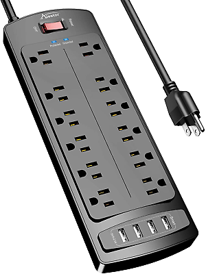 #ad Power Strip Surge Protector with 12 Outlets and 4 USB Ports 6 Feet Extension $40.61