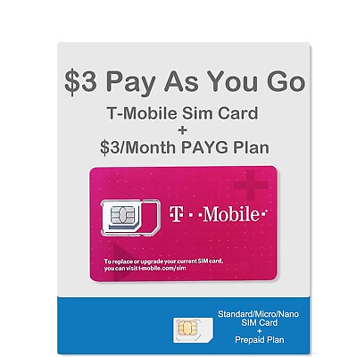 #ad #ad T Mobile Prepaid Pay As You Go $3 Month Plan and Sim Card $0.1 per Text Min $29.99