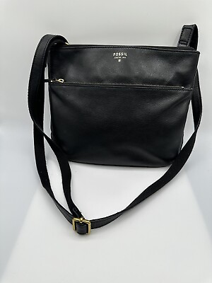 #ad Fossil Tinsley Black Pebbled Leather Crossbody Handbag $34.99