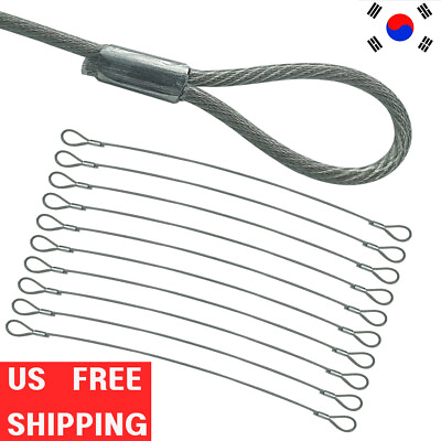 #ad SSACK 10pcs Stainless Steel Coated looped Aircraft Wire Rope Cable 10inch 12inch $13.99
