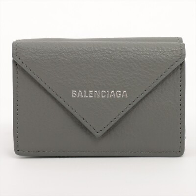 #ad Balenciaga Paper Mini 391446 Leather Compact Wallet Gray $268.06