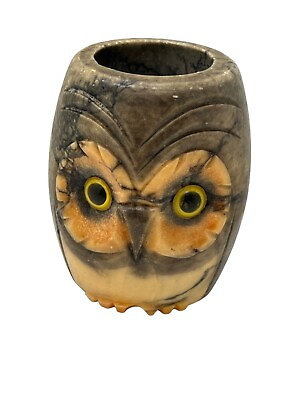 #ad Vintage Noymer Hand Carved Owl Alabaster Paperweight PEN Pencil HOLDER Italy $22.00