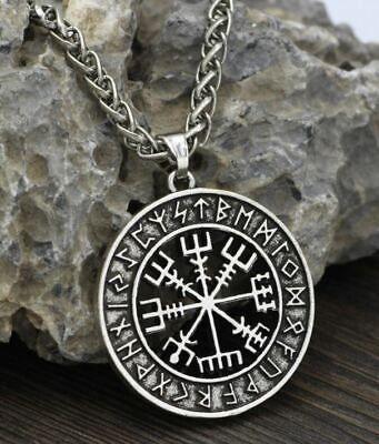 #ad New Mens Norse Viking Rune Vegvisir Compass Pendant Necklace Stainless Steel $9.88