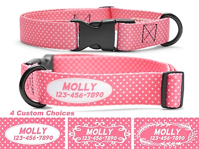 #ad Pink Polka Dot Dog Collar Personalized Girl Pink Doggy Collar Puppy Dog Gift $14.99