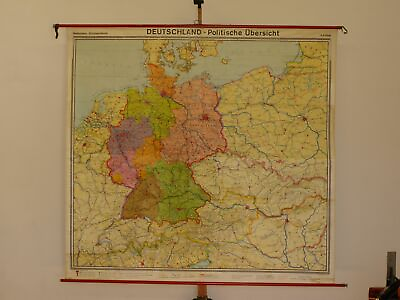 #ad Germany Overview Brdddr Nachbarländer 1973 Schulwandkarte Wall Map 201x188 C $90.49
